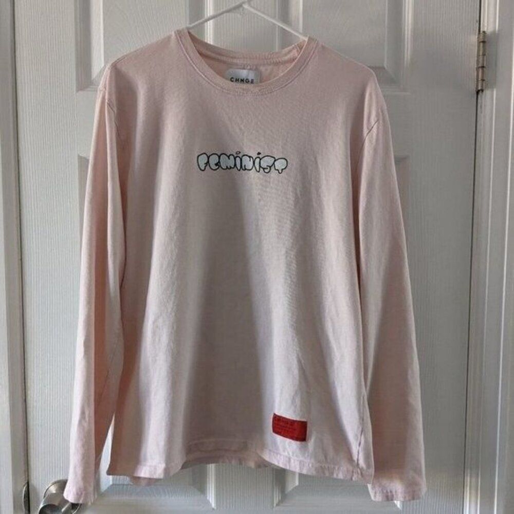 Cute CHNGE Feminist Graphic Message Long-Sleeved Tee Sz M  VGUC